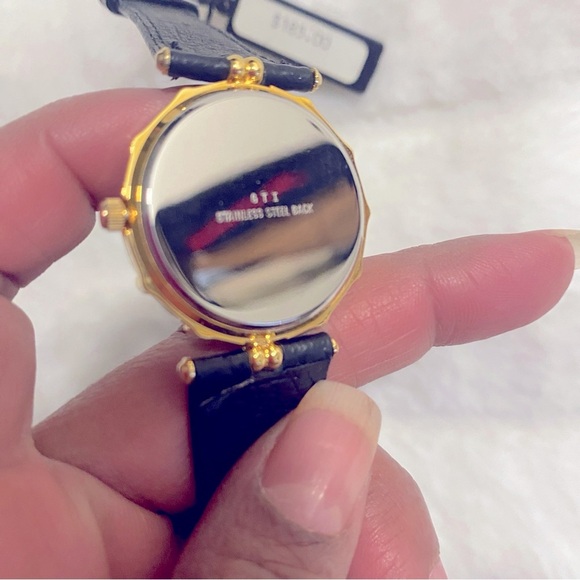 NWT ADOLFO Genuine Leather Quartz Analog Women's Watch In Black/Hold Hardware - Picture 7 of 10